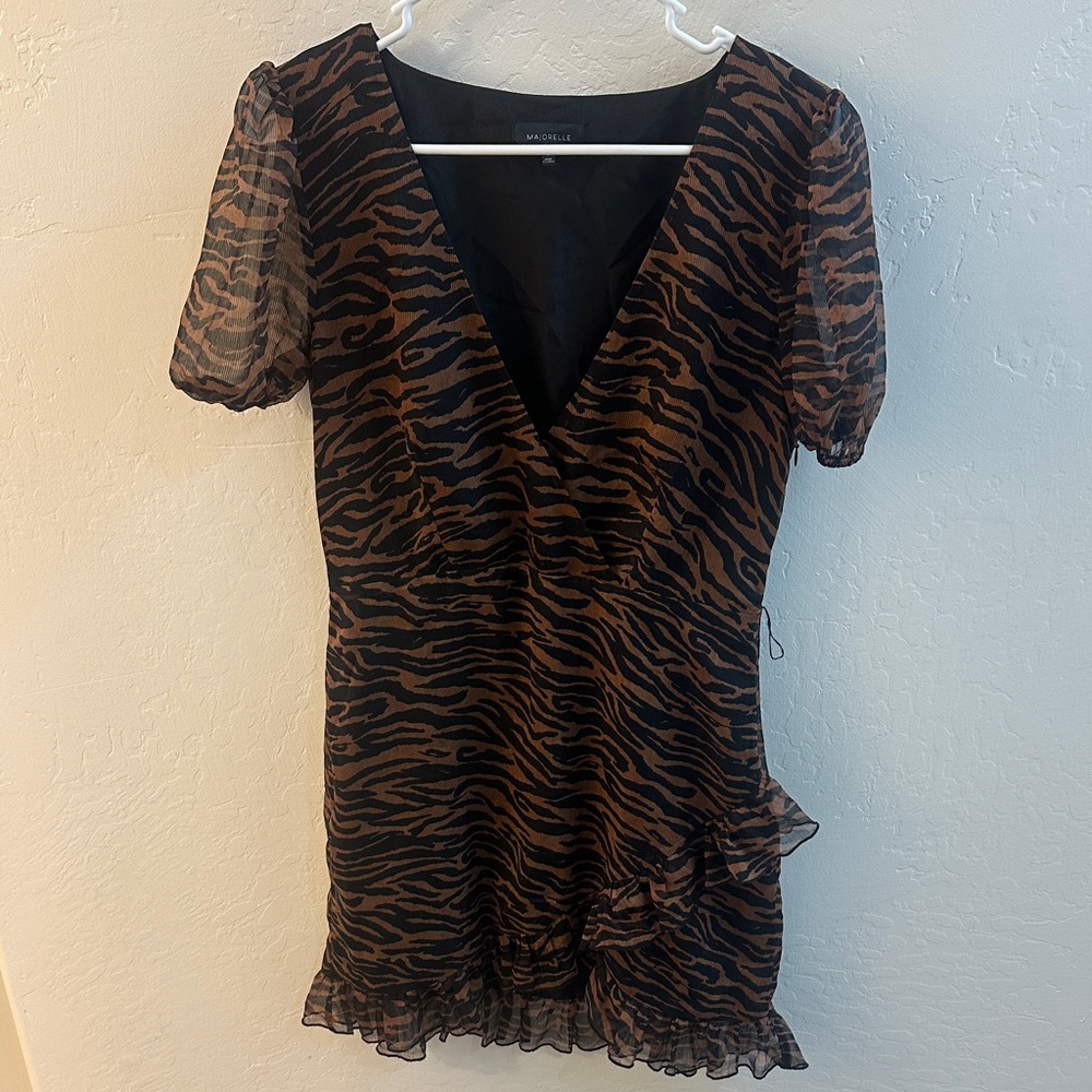 MAJORELLE Zebra Print V-Neck Mini Dress